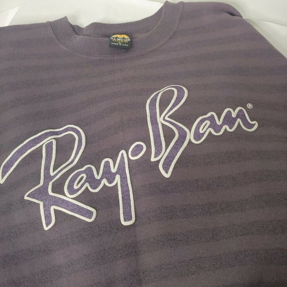 Vintage Mens XL 90s Ray Ban Sweatshirt Striped Purple HL Miller Crew Neck - Picture 4 of 8